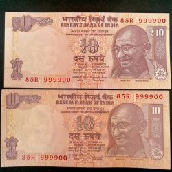 Rs 10 INDIA Banknote SEMI FANCY TWIN SET 85R 999900