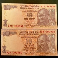 Rs 10 INDIA Banknote SEMI FANCY TWIN SET 87M 999900