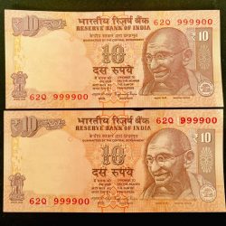 Rs 10 INDIA Banknote SEMI FANCY TWIN SET 62Q 999900