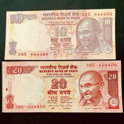 Rs 10 & 20 INDIA Banknote SEMI FANCY TWIN SET 38E 444400