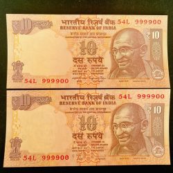 Rs 10 INDIA Banknote SEMI FANCY TWIN SET 54L 999900