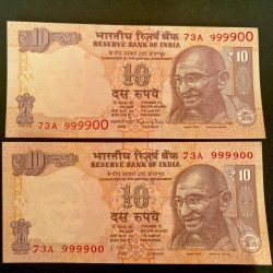 Rs 10 INDIA Banknote SEMI FANCY TWIN SET 73A 999900