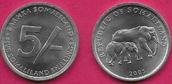 Somaliland, 5 Shillings, 2005, KM# 19, African Bush Elephant, AUNC Condition.
