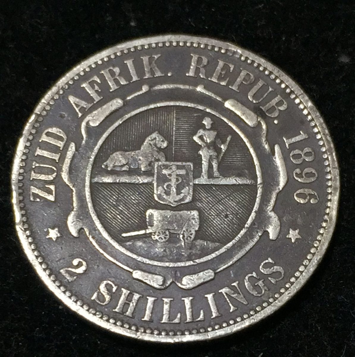 South African Republic 2 Shillings 1896 President Johannes Paulus Kruger Silver .925 (Weight 11.31 g) Coin #I-157