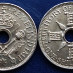 British - New Guinea, 1 Shilling, 1945, Silver, KM# 8, CIRCULATED CONDITION.