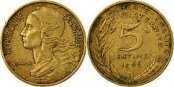 France, 5 Centimes, 1966 – 2001, KM #933, CIRCULATED CONDITION.