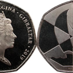 Gibraltar, 50 Pence, 2019, 2019 Island Games, KM #1655, AUNC Condition.