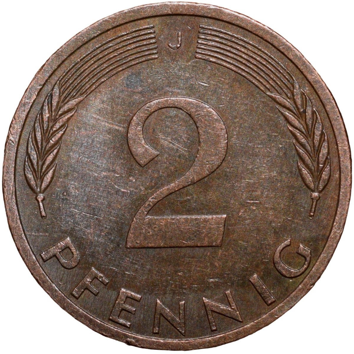 Brass 2 Pfenning of Germany (AD 1971) with Oak Sapling - Image 2