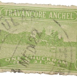 Postal Stamp of Travancore Anchel Green Colour 1 Chukram - Used Condition as per Image