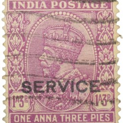 Postal Stamp of George V 1 Anna 3 Pies Pink Colour Over Printed 'Service' - Used Condition as per Image.