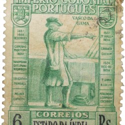 Postal Stamp of India Portugues - Green 6 Ries with Vasco Da Gama - Used as per Image.