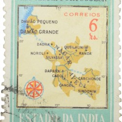 Postal Stamp of India Portugues - 6 Ries Multi-Colour with Geographical Map - Used as per Image.