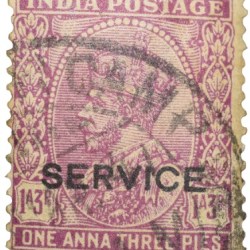 Postal Stamp of George V 1 Anna 3 Pies Pink Colour 'Service' Over Printed - Used Condition as per Image.