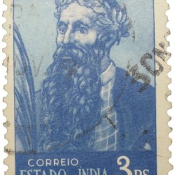 Postal Stamp of India Portugues - Blue 3 Ries - Used as per Image.