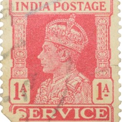 Postal Stamp of George VI 1 Anna Red Colour Service - Used Condition as per Image.