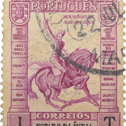 Postal Stamp of India Portugues - Purple 1 Tanga Used as per Image.