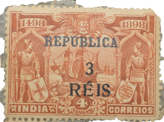 Postal Stamp of India Portugues - Brown Colour 4 Tangas - Over Printed in Black '3 Reis - Mint Un-Used as per Image.