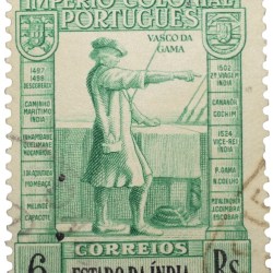Postal Stamp of India Portugues - Green 6 Ries with Vasco Da Gama - Used as per Image.