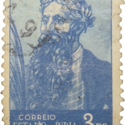 Postal Stamp of India Portugues - Blue 3 Ries - Used as per Image.