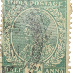 Postal Stamp of George V 1/2 Anna Green Colour - Used Condition as per Image.