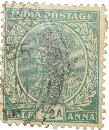 Postal Stamp of George V 1/2 Anna Green Colour - Used Condition as per Image.