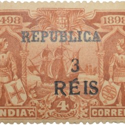 Postal Stamp of India Portugues - Brown Colour 4 Tangas - Over Printed in Black '3 Reis - Mint Un-Used as per Image.