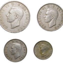 Set of 4 Different Copper-Nickel 1/2 Crown - 2 Shillings, 1 Shiling & 6 Pence of George VI (AD 1948) from Great Brittain