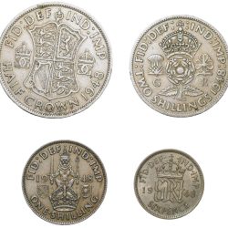 Alternative view of Set of 4 Different Copper-Nickel 1/2 Crown - 2 Shillings, 1 Shiling & 6 Pence of George VI (AD 1948) from Great Brittain