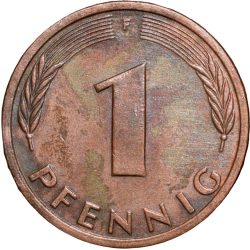 Alternative view of Bronze 1 Pfenning of Germany (AD 1983) with Oak Sapling