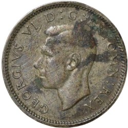 Alternative view of Silver (50%) 6 Pence of George VI (AD 1938) from Great Brittain Scarce