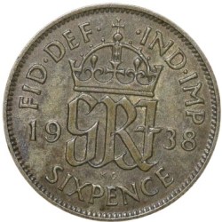 Silver (50%) 6 Pence of George VI (AD 1938) from Great Brittain Scarce