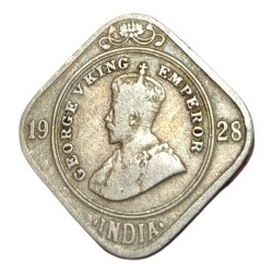 Alternative view of British India Cu/Ni 2 ANNAS Year 1928 King GEORGE-V Collectable Grade.
