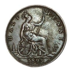 Alternative view of GREAT BRITAIN Bronze HALF PENNY Year 1893 QUEEN VICTORIA **RARE** High Collectable Grade.