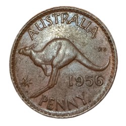 Alternative view of AUSTRALIA Bronze ONE PENNY Year 1956 Queen ELIZABETH-II "Big Size" High Collectable Grade.