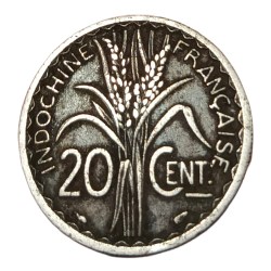 Alternative view of FRENCH INDOCHINA Cu/Ni 20 CENTIMES Year 1939 Albert Lebrun of France High Collectable Grade.