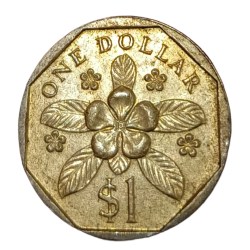 SINGAPORE Aluminium Bronze ONE DOLLAR Year 1988 Coat of Arms, Flora Fonna **SCARE** High AUNC Grade.