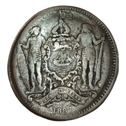 Alternative view of BRITISH NORTH BORNEO Bronze ONE CENT Year 1887 Queen Victoria of UK and Cost of Arms, Leaves, Wreath **RARE** Collectable Grade.