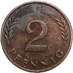 Alternative view of Bronze 2 Pfenning of Germany (AD 1969) with Oak Sapling