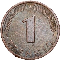 Alternative view of Bronze 1 Pfenning of Germany (AD 1981) with Oak Sapling