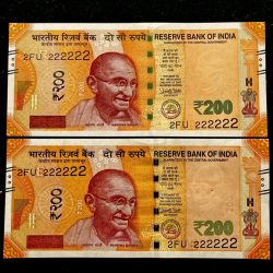 Rs 200 India Banknote Twin Set Super Solid 2FU 222222 Gem Unc Unique and Rare