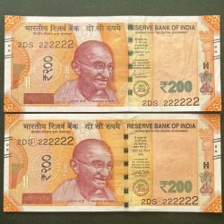 Rs 200 India Banknote Twin Set Super Solid 2DS 222222 Gem Unc Unique and Rare