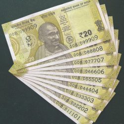 Rs 20/- India Banknote Semi Solid Set 00 Same Prefix 099909 To 011101 Gem Unc Unique and Rare