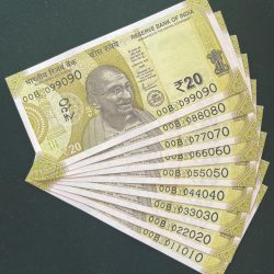 Rs 20/- India Banknote Semi Solid Set 00 Same Prefix 099090 To 011010 Gem Unc Unique and Rare