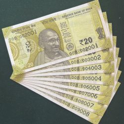 Rs 20/- India Banknote Semi Solid Set 00 Same Prefix 002001 To 009008 Gem Unc Unique and Rare