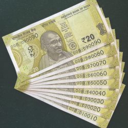 Rs 20/- India Banknote Semi Solid Set 00 Same Prefix 090090 to 010010 Gem Unc Unique and Rare