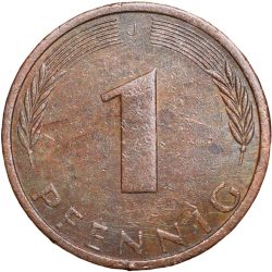 Alternative view of Bronze 1 Pfenning of Germany (AD 1971) with Oak Sapling
