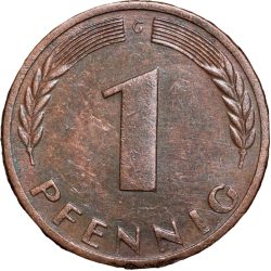 Alternative view of Bronze 1 Pfenning of Germany (AD 1969) with Oak Sapling