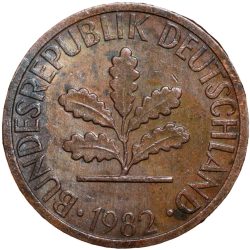 Bronze 1 Pfenning of Germany (AD 1982) with Oak Sapling