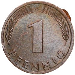 Alternative view of Bronze 1 Pfenning of Germany (AD 1977) with Oak Sapling