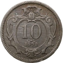 Alternative view of Nickel 10 Heller of Francis Joseph I (AD 1848-1916) from Austria Rare